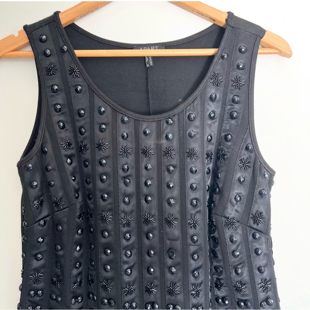 APART Black Beaded Stripes Sleeveless Cocktail Mid Length Sleek Boho Dress Sz 10 - Picture 3 of 16